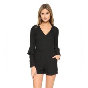 Club Monaco Bodena frill Long Sleeve Romper Jumpsuit shorts v neck Black Sz 0